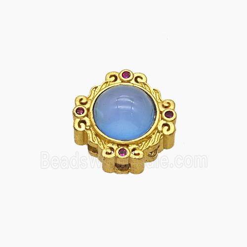 Copper Button Beads Pave Catseye Gold Plated