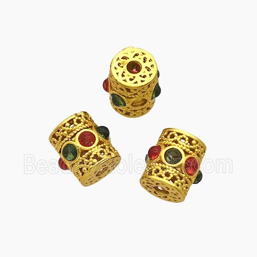 Copper Tube Beads Pave Resin Gold Plated