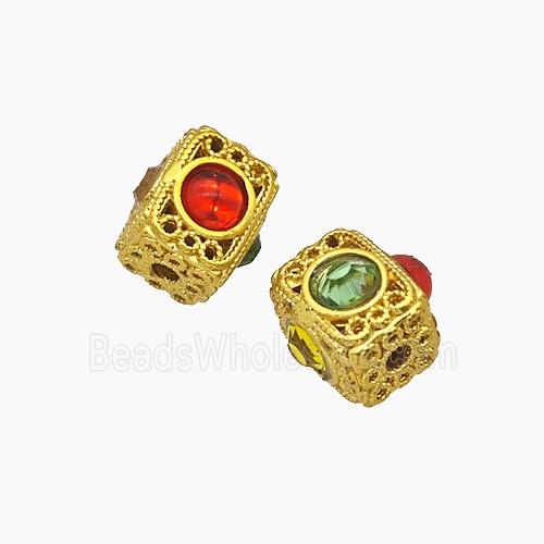 Copper Cuboid Beads Pave Resin Gold Plated