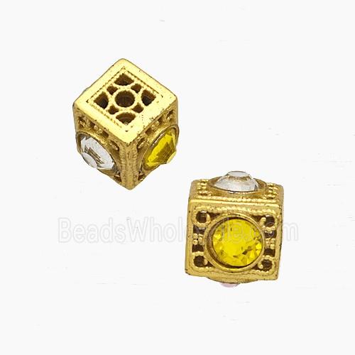Copper Cube Beads Pave Crystal Glass Gold Plated