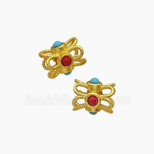 Copper Tube Beads Pave Resin Gold Plated