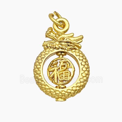 Copper Dragon Pendant Lucky Fu Gold Plated