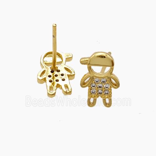 Copper Kids Boy Stud Earrings Pave Zirconia 18K Gold Plated