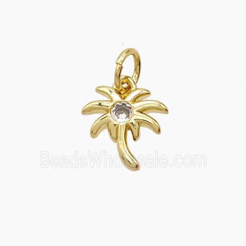 Coconut Tree Copper Palm Pendant Pave Zirconia 18K Gold Plated