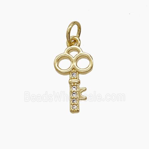 Copper Key Pendant Pave Zirconia 18K Gold Plated