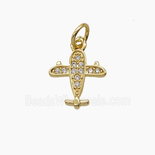 Copper Airplane Pendant Pave Zirconia 18K Gold Plated