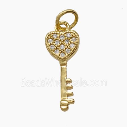 Copper Key Pendant Pave Zirconia 18K Gold Plated