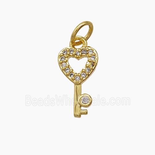 Copper Key Pendant Pave Zirconia 18K Gold Plated