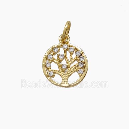 Copper Tree Of Life Pendant Pave Zirconia 18K Gold Plated