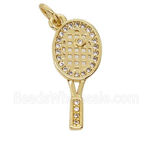 Copper Tennis Racket Pendant Pave Zirconia Sports 18K Gold Plated