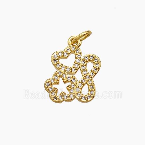 Copper Flower Heart And Infinity Pendant Pave Zirconia 18K Gold Plated