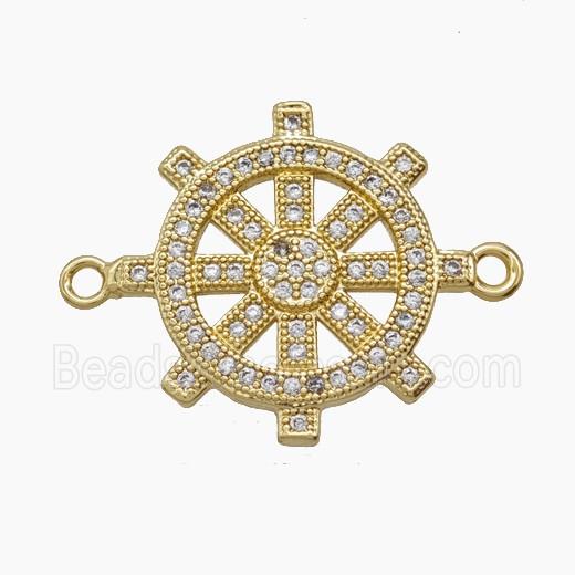 Copper Shipwheel Connector Pave Zirconia 18K Gold Plated