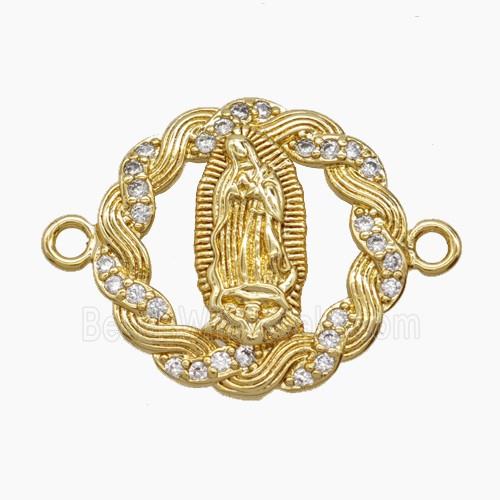 Copper Virgin Mary Connector Pave Zirconia 18K Gold Plated