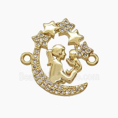 Copper Mom Baby Connector Pave Zirconia 18K Gold Plated