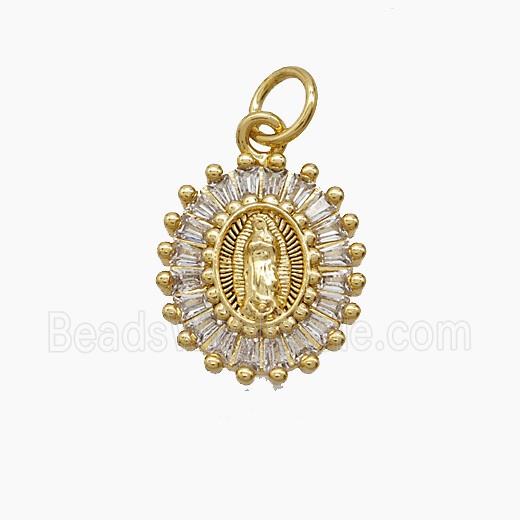 Copper Virgin Mary Pendant Pave Zirconia 18K Gold Plated