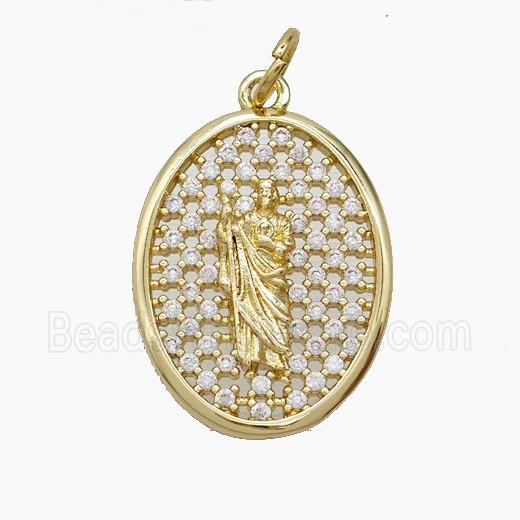 Copper Saint Jude Pendant Pave Zirconia 18K Gold Plated