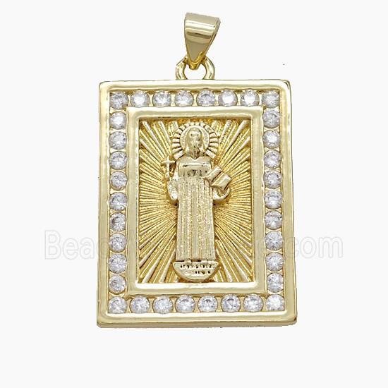 Copper Saint Jude Pendant Pave Zirconia 18K Gold Plated
