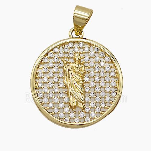 Copper Saint Jude Pendant Pave Zirconia 18K Gold Plated