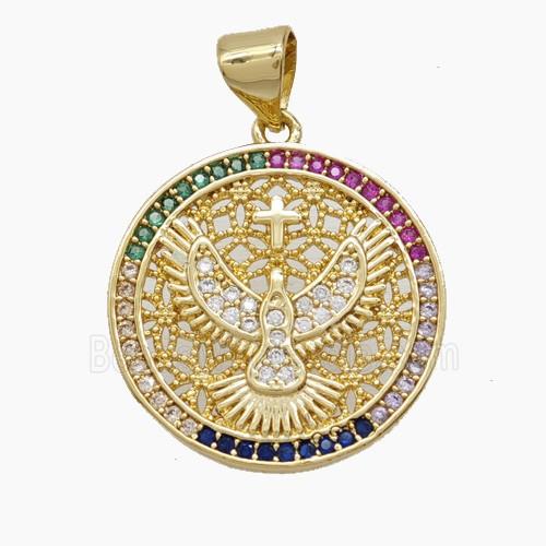 Copper Eagle Pendant Pave Zirconia Hawk Birds 18K Gold Plated