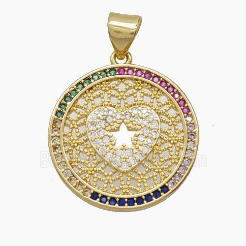 Copper Heart Pendant Pave Zirconia Star 18K Gold Plated