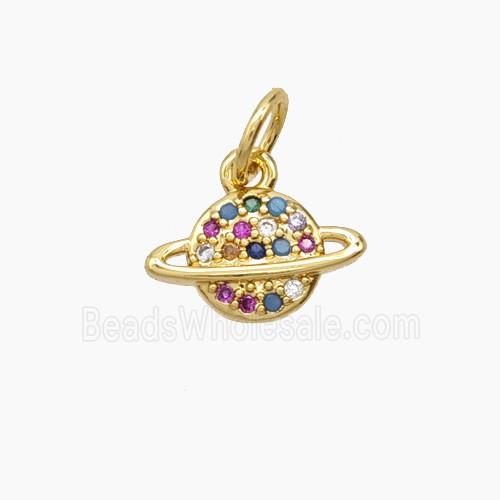 Copper Earth Pendant Pave Zirconia Planet 18K Gold Plated