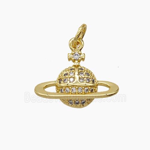 Copper Planet Pendant Pave Zirconia Earth 18K Gold Plated