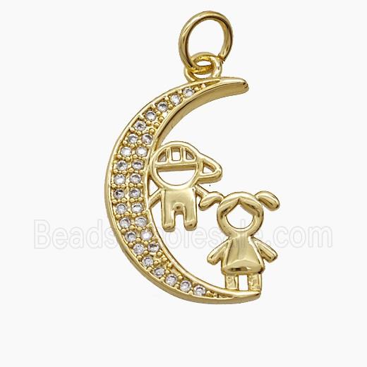 Copper Moon Pendant Pave Zirconia Kids 18K Gold Plated
