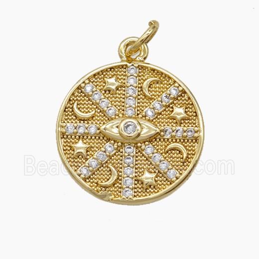 Medallion Lucky Charms Copper Eye Moon Star Pendant Pave Zirconia Gold Plated