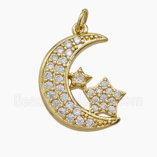 Copper Moon Pendant Pave Zirconia Star 18K Gold Plated