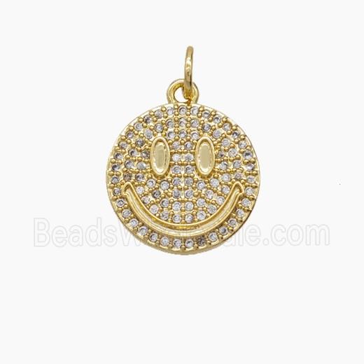 Copper Emoji Pendant Pave Zirconia Smileface 18K Gold Plated