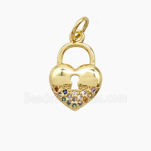 Copper Heart Lock Pendant Pave Zirconia 18K Gold Plated
