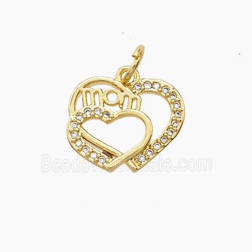 Copper Heart Mom Pendant Pave Zirconia 18K Gold Plated