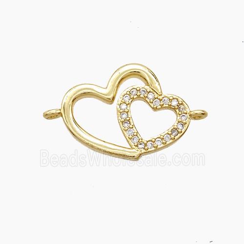 Copper Heart Connector Pave Zirconia 18K Gold Plated
