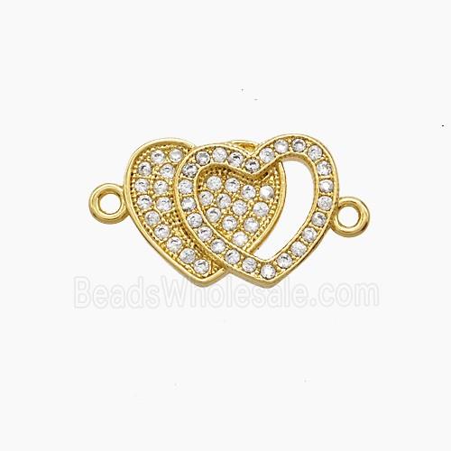 Copper Heart Connector Pave Zirconia 18K Gold Plated