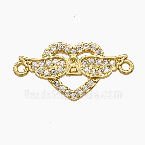 Copper Heart Angelwings Connector Pave Zirconia 18K Gold Plated