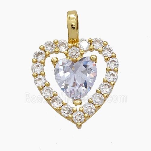 Copper Heart Pendant Pave Zirconia 18K Gold Plated
