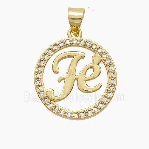 Copper Fe Pendant Pave Zirconia 18K Gold Plated