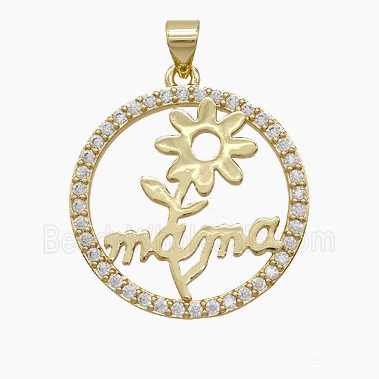 Copper Flower Pendant Pave Zirconia Mama 18K Gold Plated