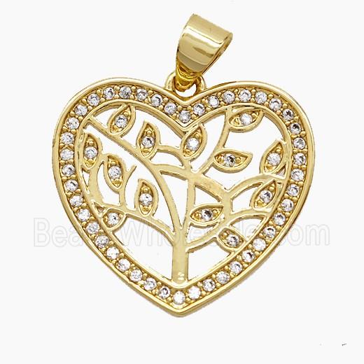 Copper Heart Tree Pendant Pave Zirconia 18K Gold Plated