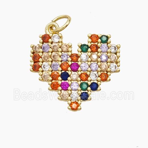 Copper Heart Pendant Pave Multicolor Zirconia 18K Gold Plated