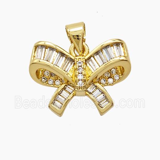 Copper Bowknot Pendant Pave Zirconia 18K Gold Plated