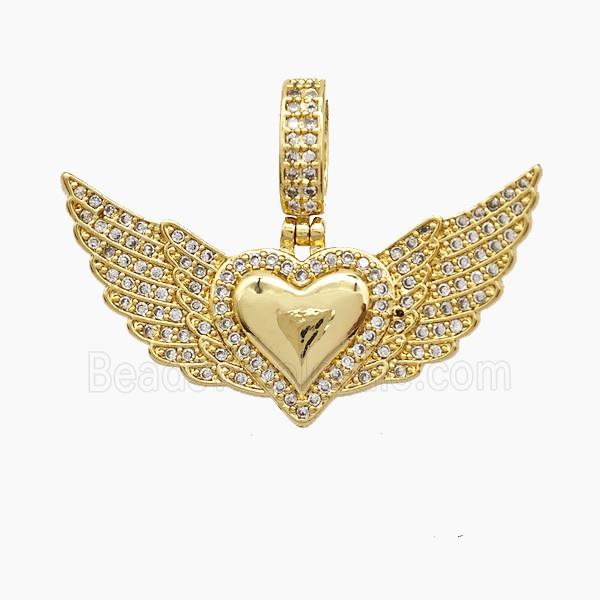 Copper Heart Angelwings Pendant Pave Zirconia 18K Gold Plated