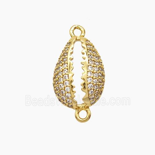Copper Cowrie Seashell Connector Pave Zirconia 18K Gold Plated
