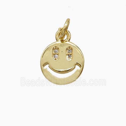 Copper Emoji Pendant Pave Zirconia Smileface 18K Gold Plated