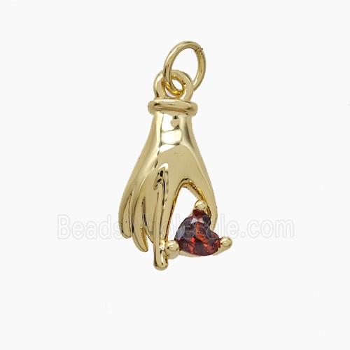 Copper Hand Pendant Pave Zirconia 18K Gold Plated