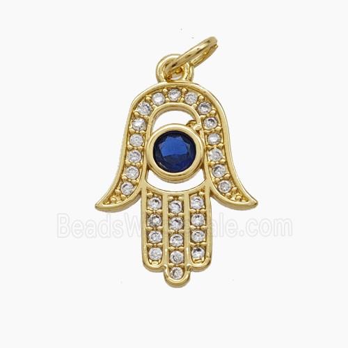 Copper Hamsahand Pendant Pave Zirconia 18K Gold Plated