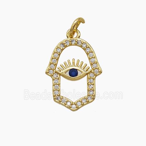 Copper Hamsahand Pendant Pave Zirconia 18K Gold Plated