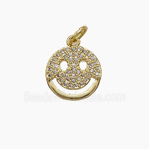 Copper Emoji Pendant Pave Zirconia Smileface 18K Gold Plated