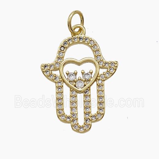 Copper Hamsahand Pendant Pave Zirconia 18K Gold Plated