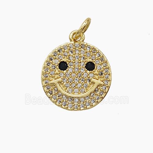Copper Emoji Pendant Pave Zirconia Smileface 18K Gold Plated